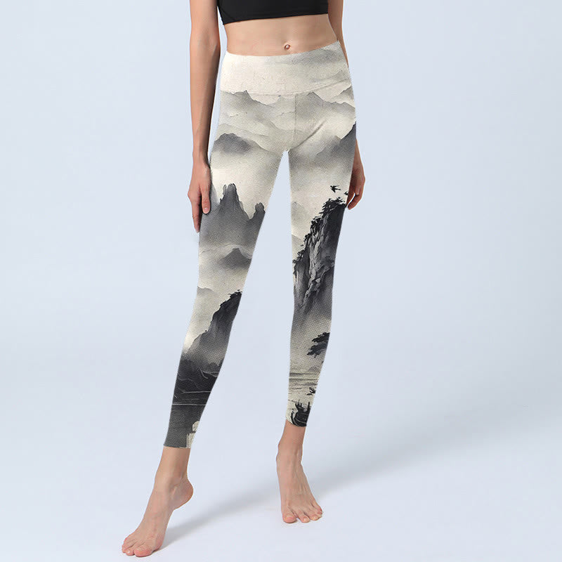 Buddha Stones Splash-ink Landscape Painting Print Fitness Leggings Women's Yoga Pants - image 6