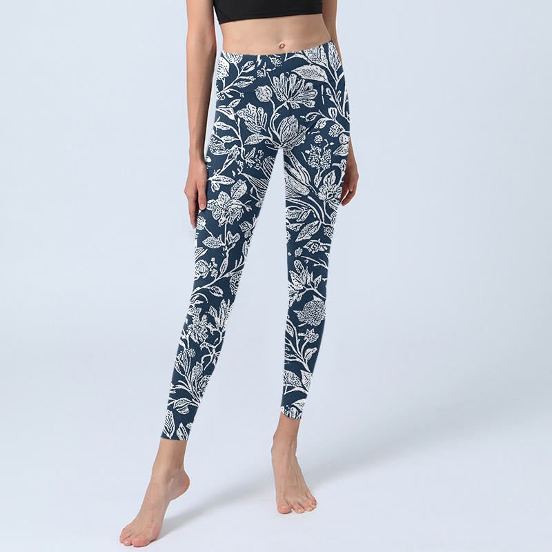 Buddha Stones Dark Blue Flower Print Fitness Leggings Women's Yoga Pants - image 5