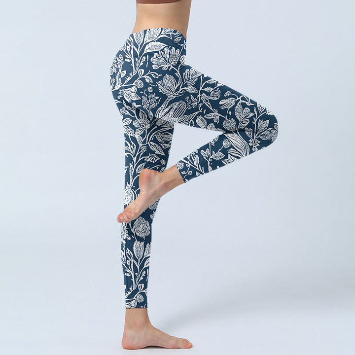 Buddha Stones Dark Blue Flower Print Fitness Leggings Women's Yoga Pants - image 3