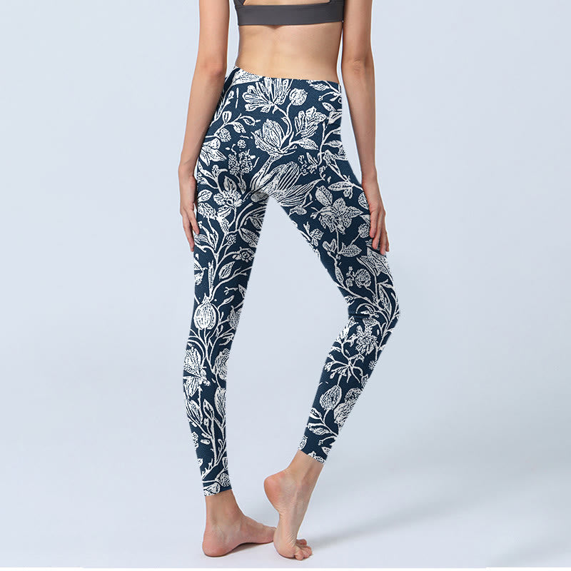 Buddha Stones Dark Blue Flower Print Fitness Leggings Women's Yoga Pants - image 4