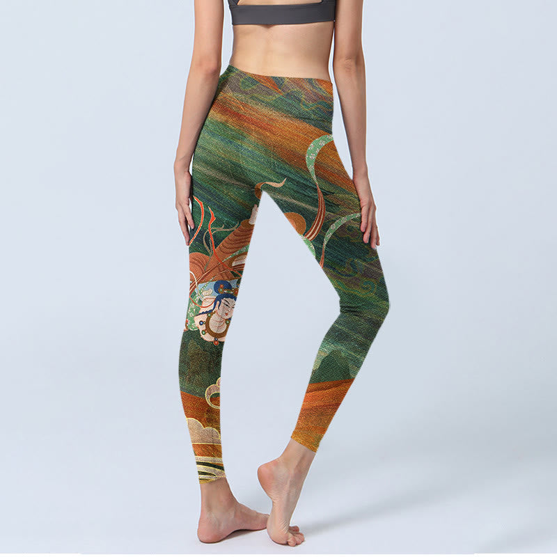 Buddha Stones Dunhuang Flying Apsaras Print Gym Leggings Women's Yoga Pants - image 5