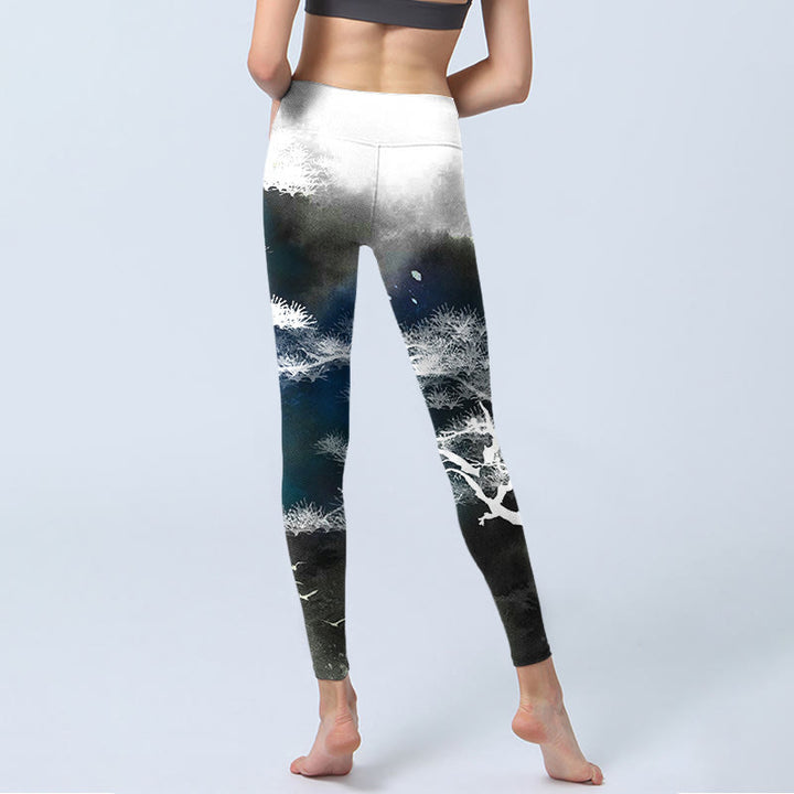 Buddha Stones Ink Painting Pine Tree Print Gym Leggings Women's Yoga Pants - image 6