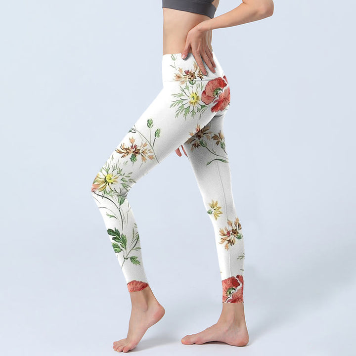 Buddha Stones White Daisy Red Flower Print Sports Leggings Women's Yoga Pants - image 2