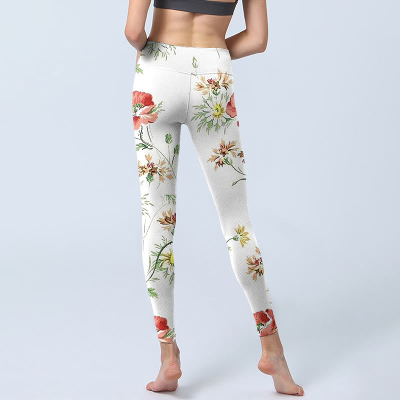 Buddha Stones White Daisy Red Flower Print Sports Leggings Women's Yoga Pants - image 6