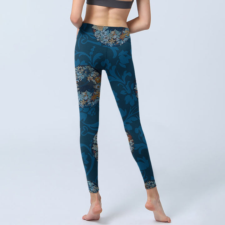 Buddha Stones Dark Blue Flowers In Bloom Print Sports Leggings Women's Yoga Pants - image 6