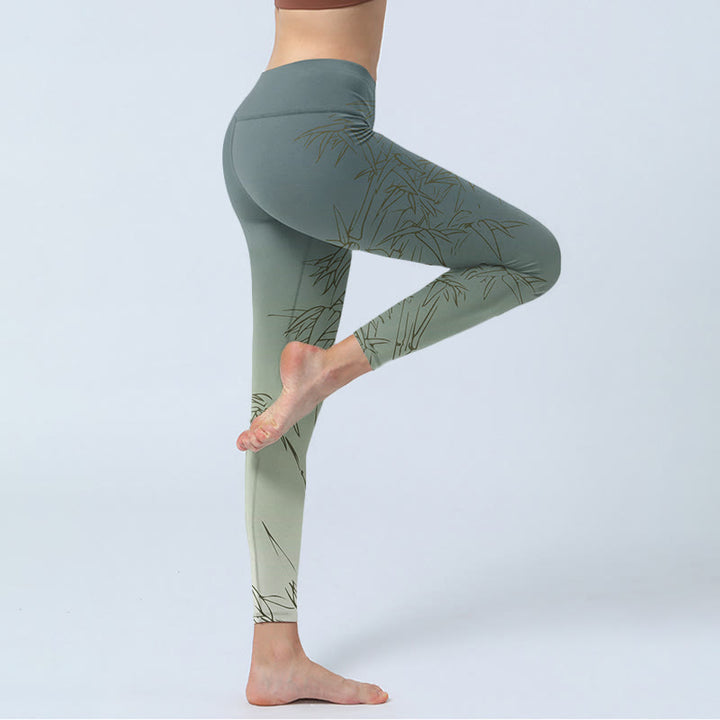 Buddha Stones Bamboo Leaves Sketch Print Sports Leggings Women's Yoga Pants - image 3