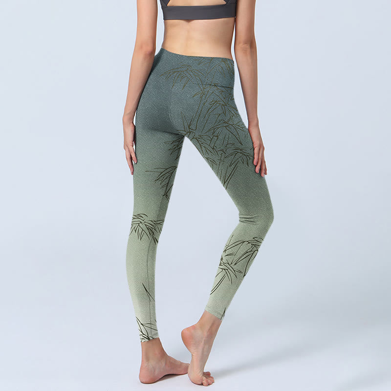 Buddha Stones Bamboo Leaves Sketch Print Sports Leggings Women's Yoga Pants - image 4