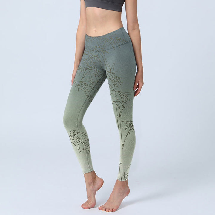 Buddha Stones Bamboo Leaves Sketch Print Sports Leggings Women's Yoga Pants - Gainsboro - US18，UK/AU22，EU50 (4XL) - image 0