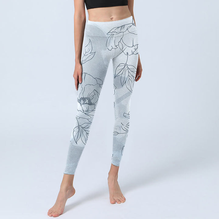 Buddha Stones Peony Flower Leaves Print Gym Leggings Women's Yoga Pants - image 5