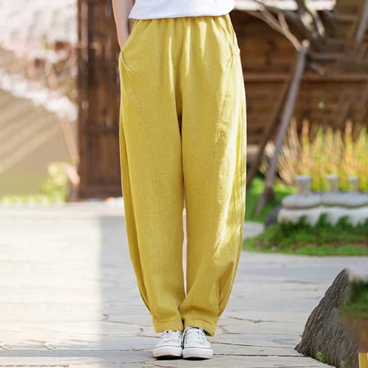 Buddha Stones Casual Cotton Women's Yoga Pants With Pockets - Yellow - US14，UK/AU18，EU46 (4XL) - image 13