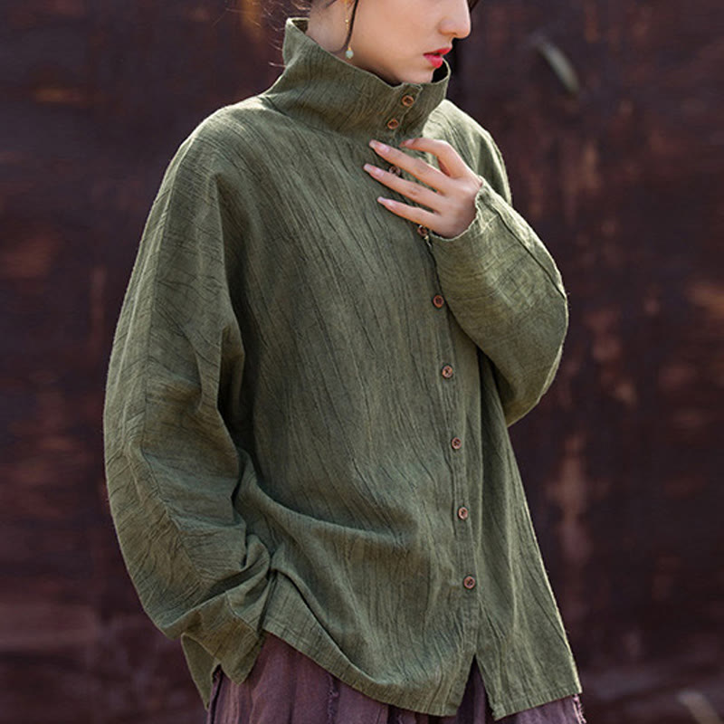 Buddha Stones Turtleneck Dyeing Ramie Cotton Chinese Style Cardigan Clothing - Olive - US4-8/10，UK/AU8-12/14，EU36-40/42 (F) - image 9