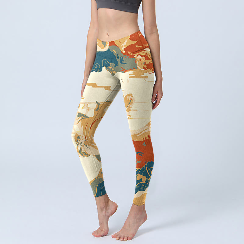 Buddha Stones Colorful Clouds Print Fitness Leggings Women's Yoga Pants - Moccasin - US18，UK/AU22，EU50 (4XL) - image 0
