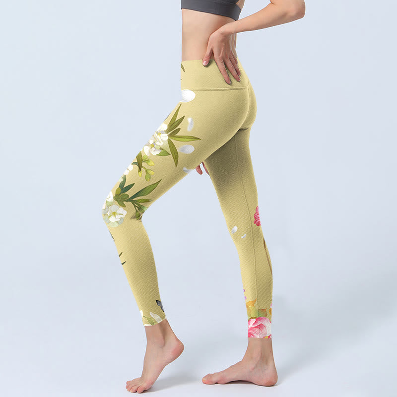 Buddha Stones Flowers Plants Butterfly Print Fitness Leggings Women's Yoga Pants