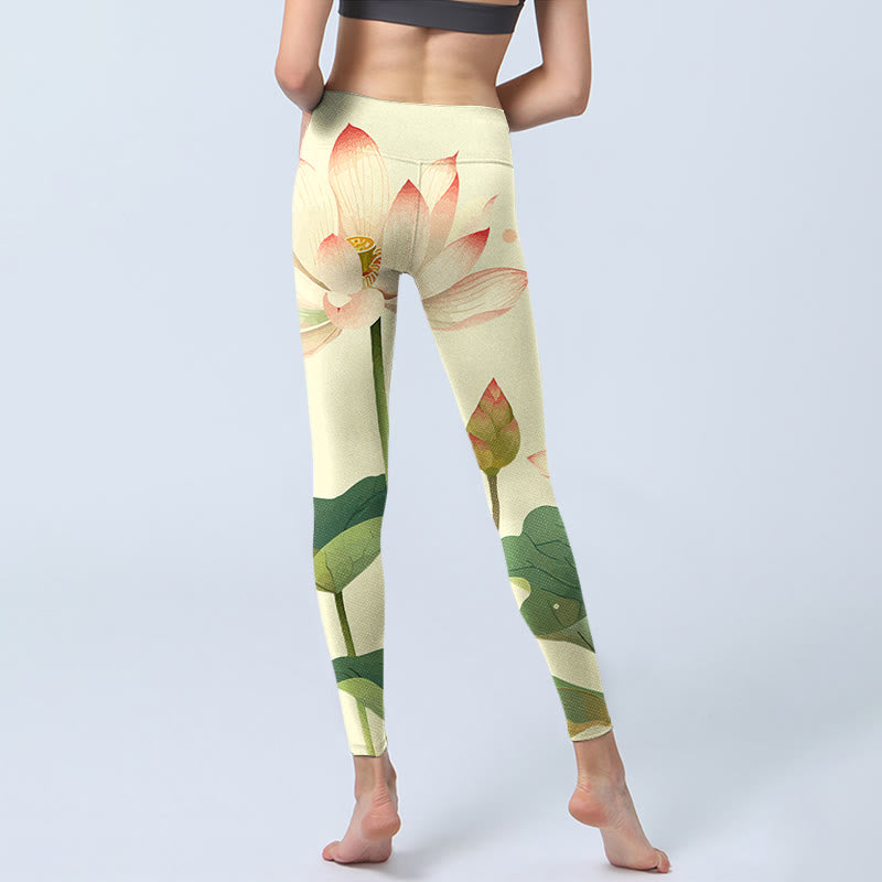Buddha Stones Lotus Flower Leaf Dragonfly Print Fitness Leggings Women's Yoga Pants - image 7