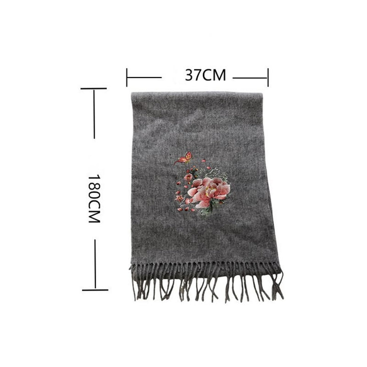 Buddha Stones Wool Shawl Pink Peony Butterfly Embroidery Tassel Winter Cozy Travel Scarf Wrap - image 6