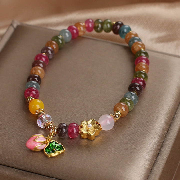 Buddha Stones Tourmaline Lotus Seedpod Wisdom Bracelet