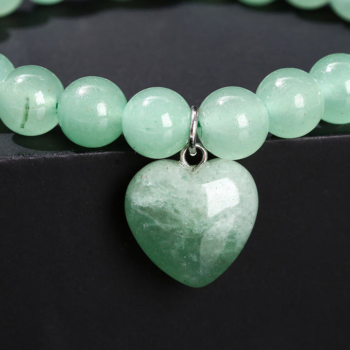 Buddha Stones Various Crystal Green Aventurine Love Heart Balance Bracelet