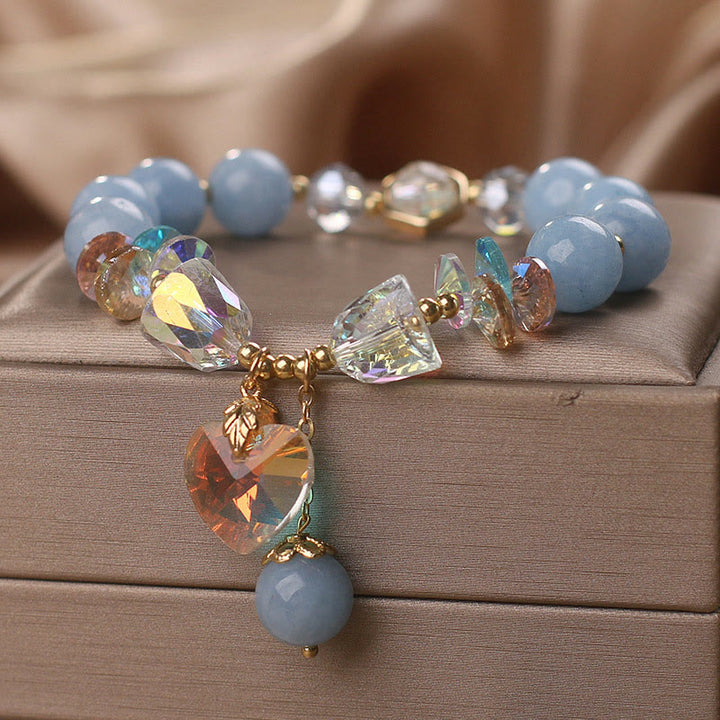 Buddha Stones Aquamarine Green Crystal Love Heart Charm Healing Bracelet