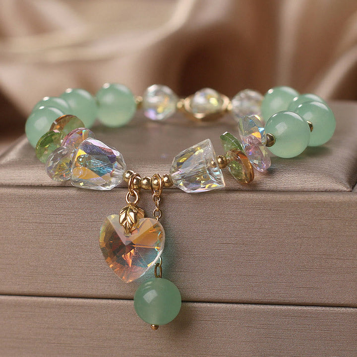 Buddha Stones Aquamarine Green Crystal Love Heart Charm Healing Bracelet