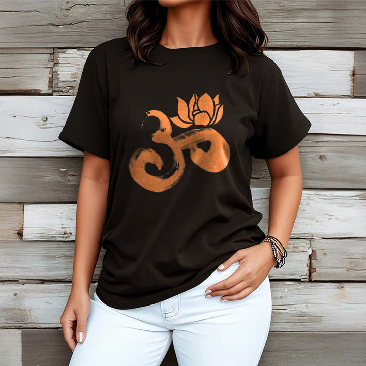 Buddha Stones OM Lotus Flower Cotton Tee T-shirt