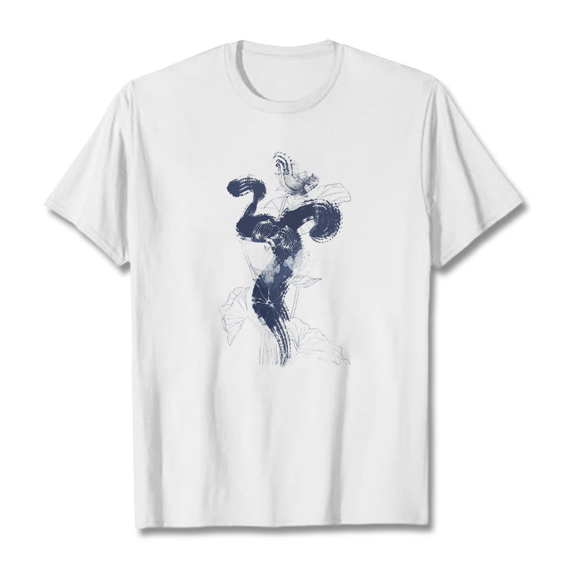 Buddha Stones OM Lotus Flower Background Cotton Tee T-shirt - White - 2XL - image 1