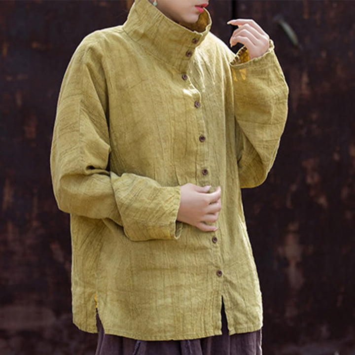 Buddha Stones Turtleneck Dyeing Ramie Cotton Chinese Style Cardigan Clothing - image 3