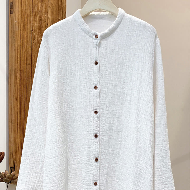 Buddha Stones Literary Artistic Double-Layered Sand Wash Cotton Linen Clothing - White - US2，UK/AU6，EU34 (M) - image 11