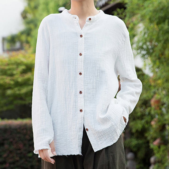 Buddha Stones Literary Artistic Double-Layered Sand Wash Cotton Linen Clothing - image 21