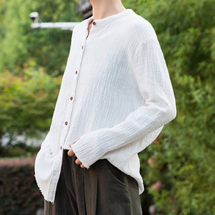 Buddha Stones Literary Artistic Double-Layered Sand Wash Cotton Linen Clothing - image 23