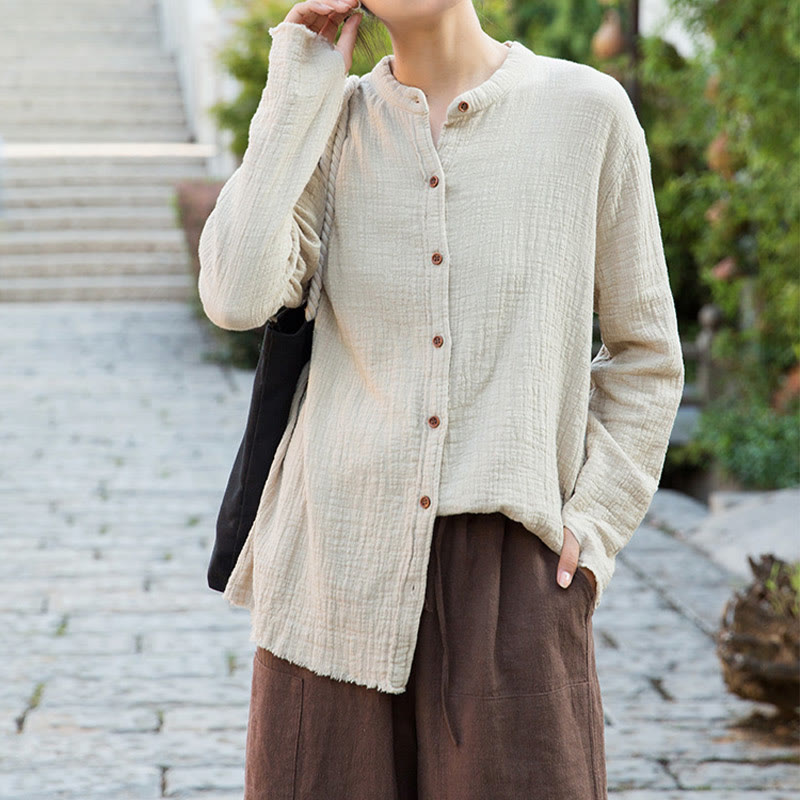 Buddha Stones Literary Artistic Double-Layered Sand Wash Cotton Linen Clothing - image 4