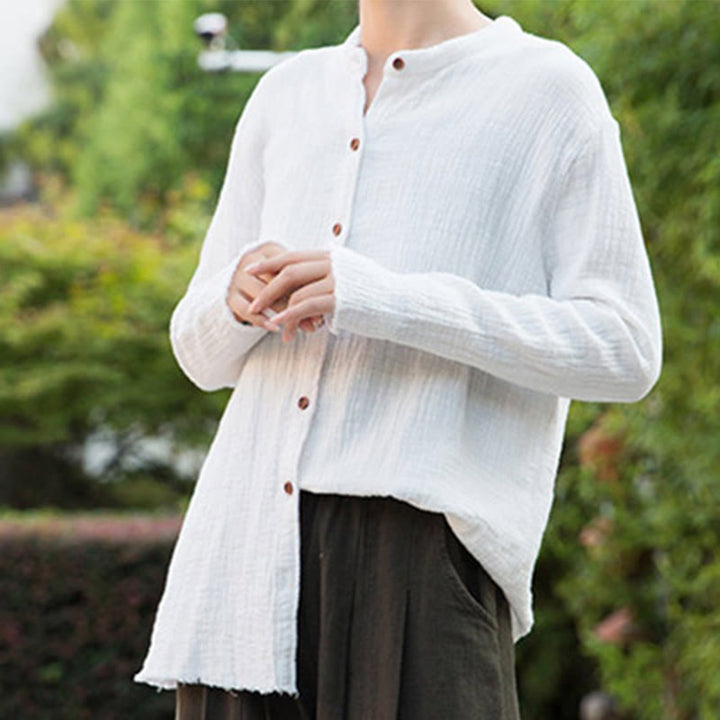 Buddha Stones Literary Artistic Double-Layered Sand Wash Cotton Linen Clothing - image 20