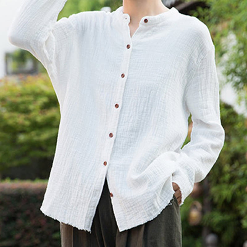 Buddha Stones Literary Artistic Double-Layered Sand Wash Cotton Linen Clothing - image 16