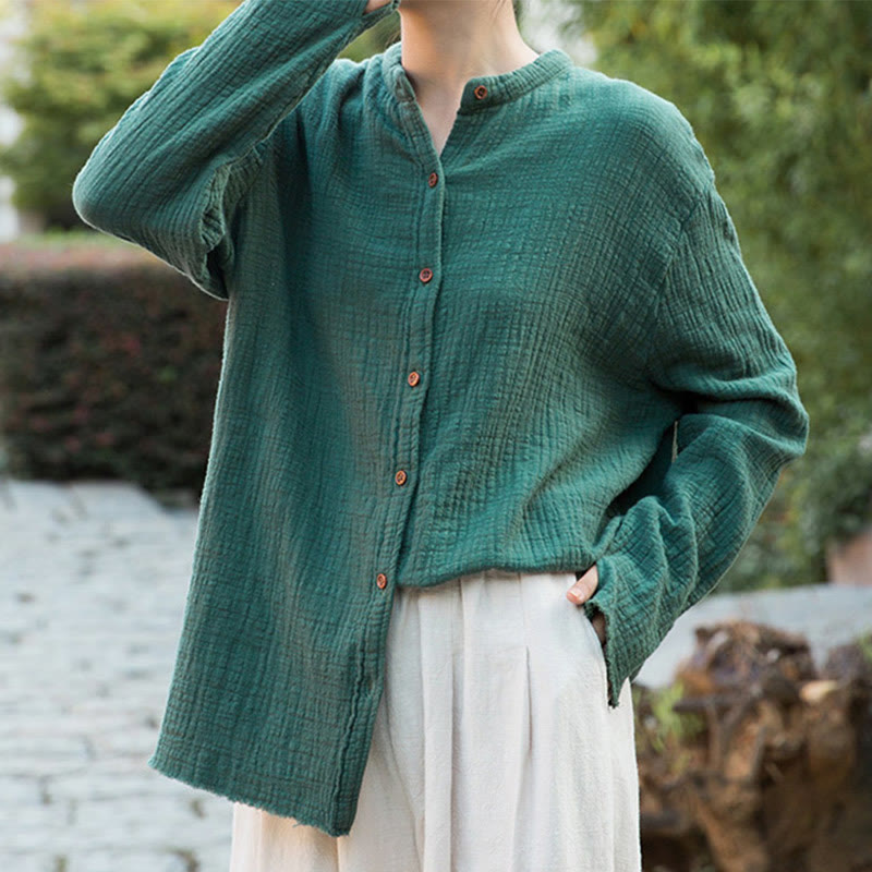 Buddha Stones Literary Artistic Double-Layered Sand Wash Cotton Linen Clothing - image 29