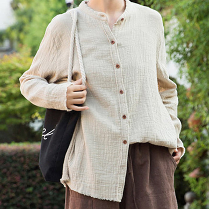 Buddha Stones Literary Artistic Double-Layered Sand Wash Cotton Linen Clothing - image 3