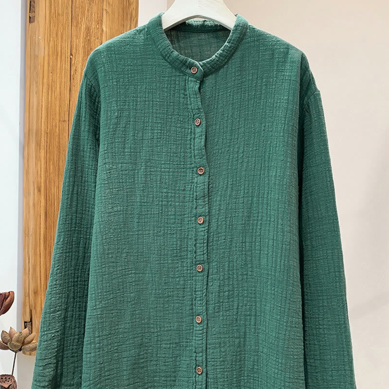 Buddha Stones Literary Artistic Double-Layered Sand Wash Cotton Linen Clothing - MediumAquamarine - US2，UK/AU6，EU34 (M) - image 25