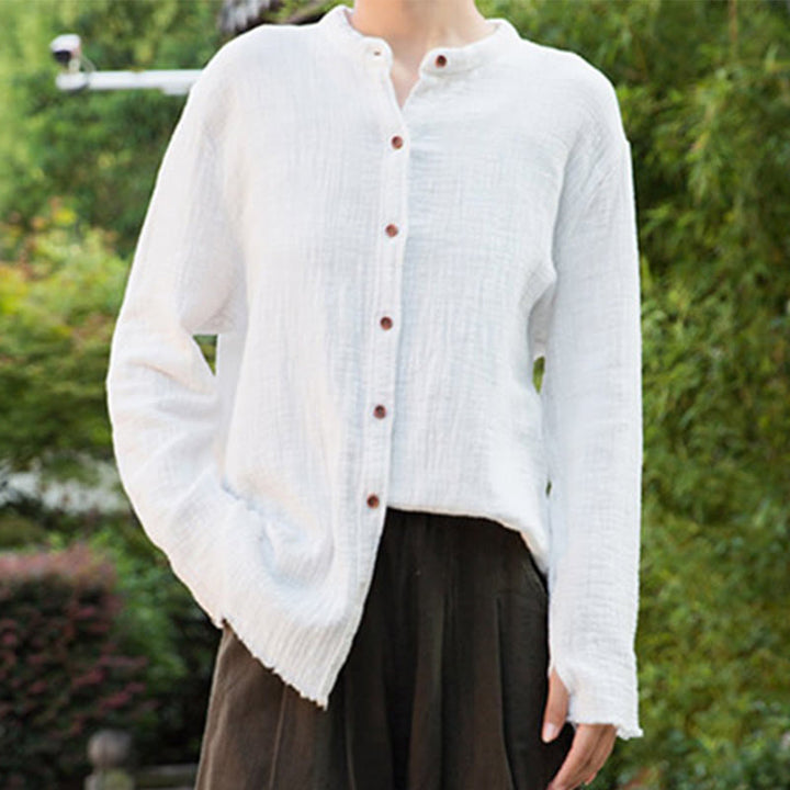 Buddha Stones Literary Artistic Double-Layered Sand Wash Cotton Linen Clothing - image 19