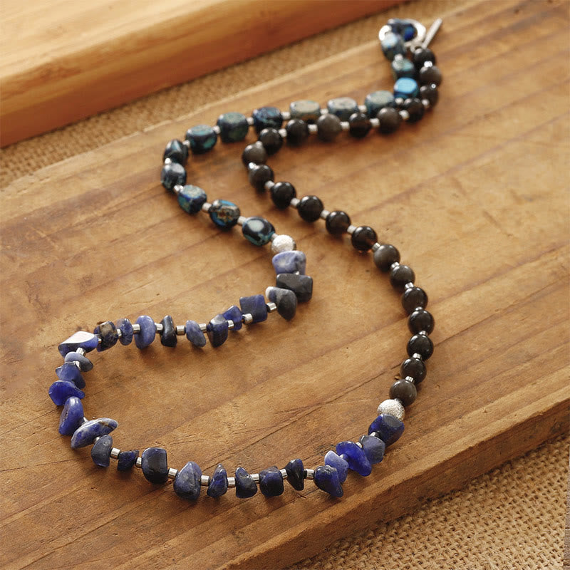 Buddha Stones Emperor Stone Sodalite Gold Sheen Obsidian Balance Triple Wrap Bracelet