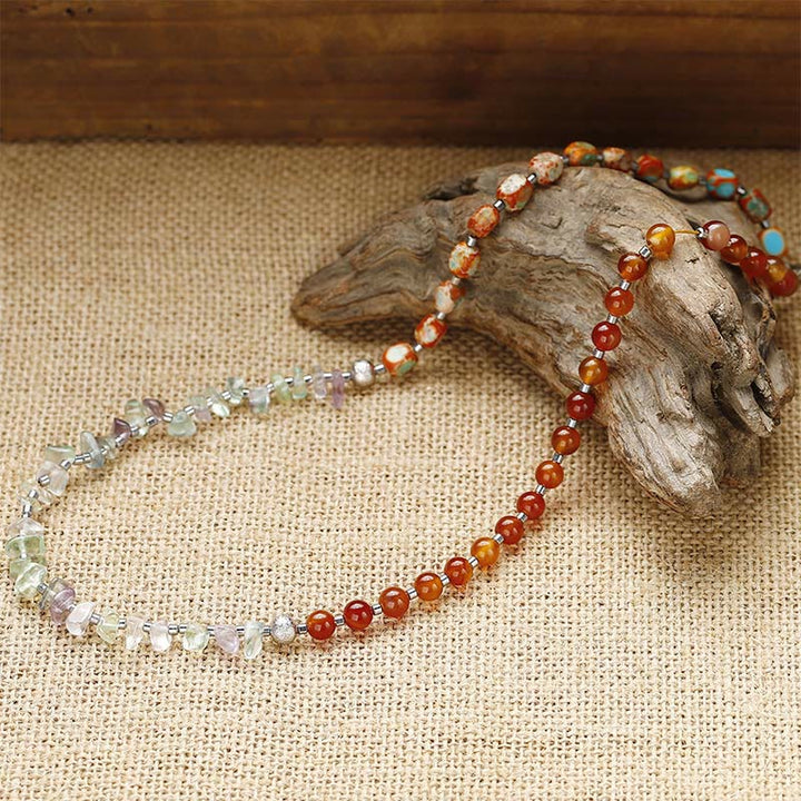 Buddha Stones Fluorite Red Agate Emperor Stone Power Triple Wrap Bracelet