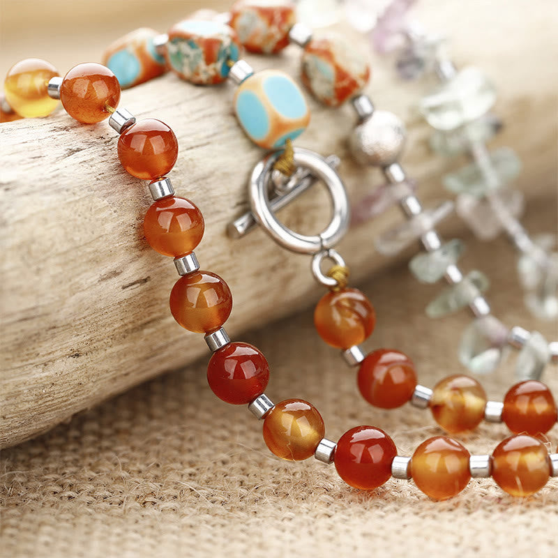 Buddha Stones Fluorite Red Agate Emperor Stone Power Triple Wrap Bracelet