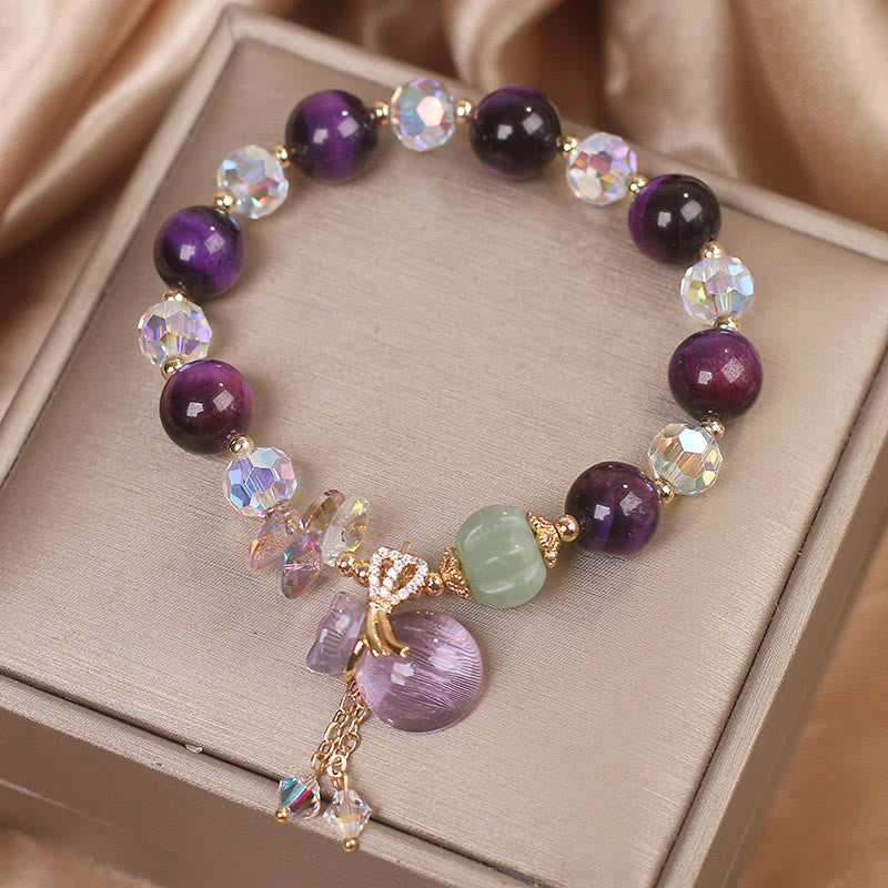 Buddha Stones Purple Tiger Eye White Crystal Amethyst Jade Bravery Bracelet