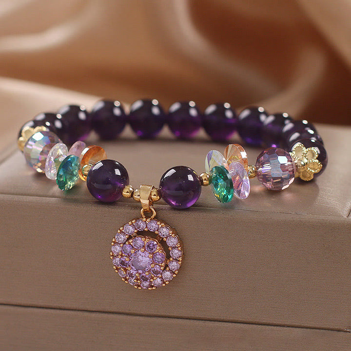 Buddha Stones Amethyst Green Crystal Citrine White Crystal Spiritual Awareness Bracelet