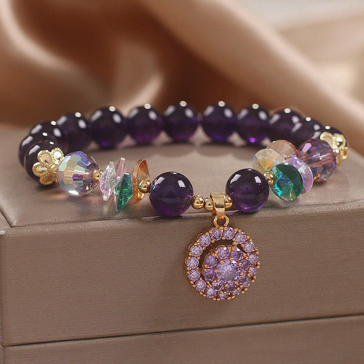 Buddha Stones Amethyst Green Crystal Citrine White Crystal Spiritual Awareness Bracelet