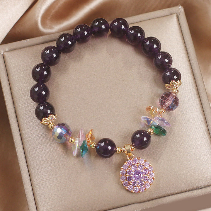 Buddha Stones Amethyst Green Crystal Citrine White Crystal Spiritual Awareness Bracelet