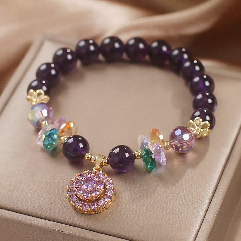 Buddha Stones Amethyst Green Crystal Citrine White Crystal Spiritual Awareness Bracelet