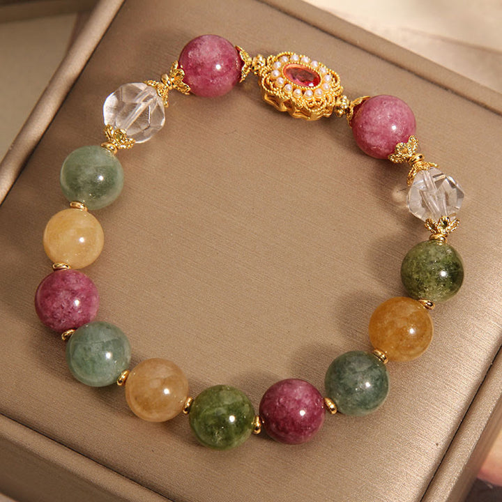 Buddha Stones Tourmaline Pearl Pink Crystal White Crystal Wisdom Bracelet