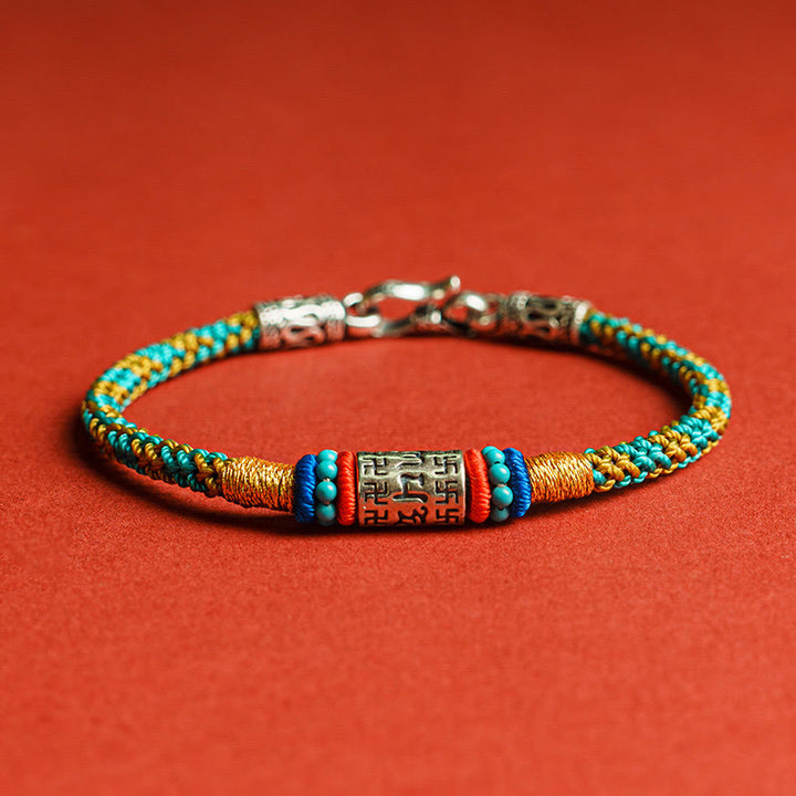 Buddha Stones Colorful String Six True Words 925 Silver Focus Bracelet - 925 Sterling Silver - 19cm - image 0
