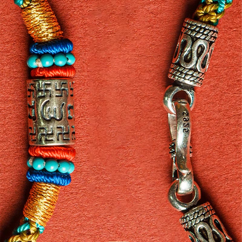 Buddha Stones Colorful String Six True Words 925 Silver Focus Bracelet - image 2