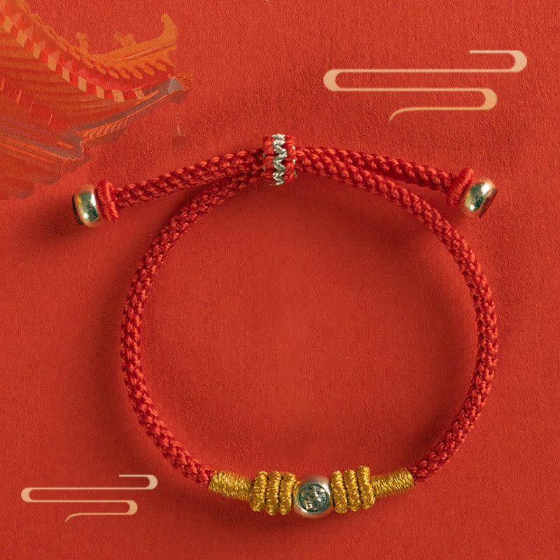 Buddha Stones Red String Chinese Characters Protection Bracelet