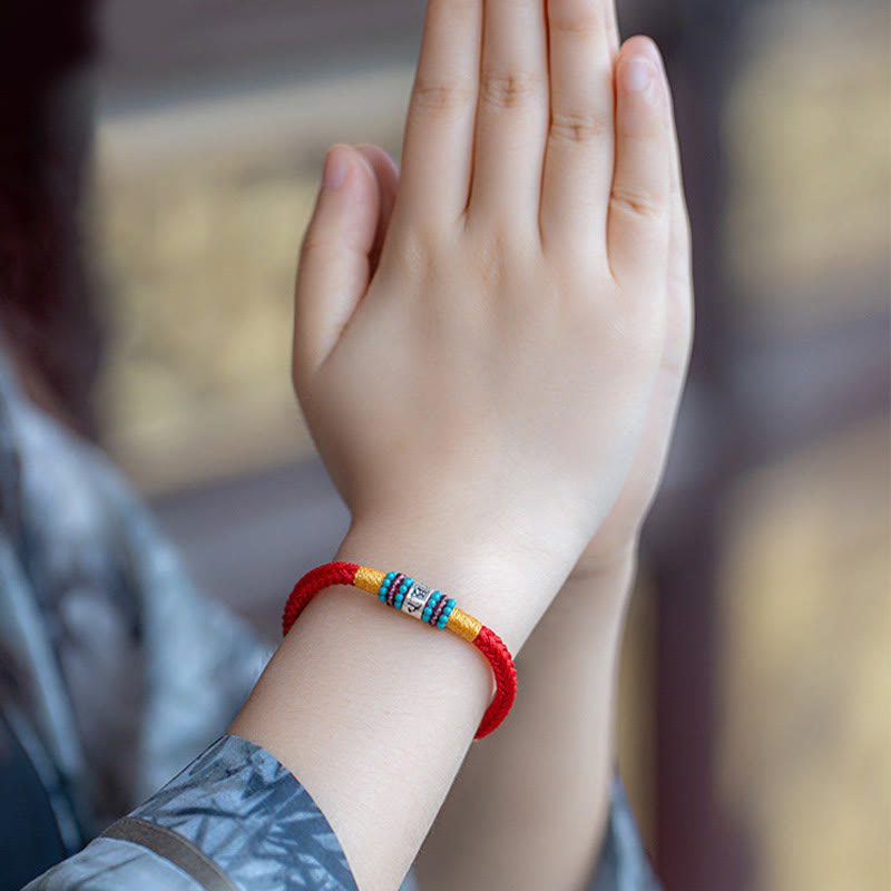 Buddha Stones Red String Black String Six True Words 925 Sterling Silver Connection Bracelet - image 11