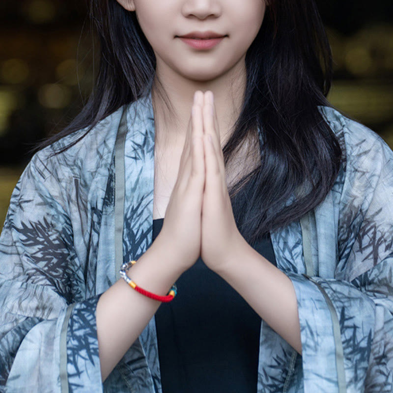 Buddha Stones Red String Black String Six True Words 925 Sterling Silver Connection Bracelet - image 9